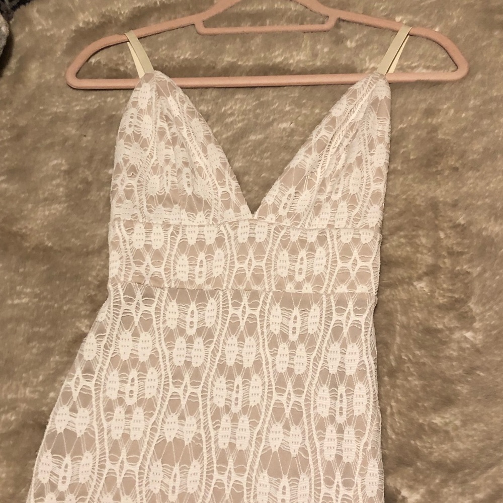 White and Beige Slim Midi Dress